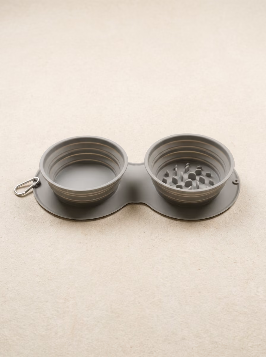 Canine-Monchéri silicon double bowl hero shot with slow-feeder detail