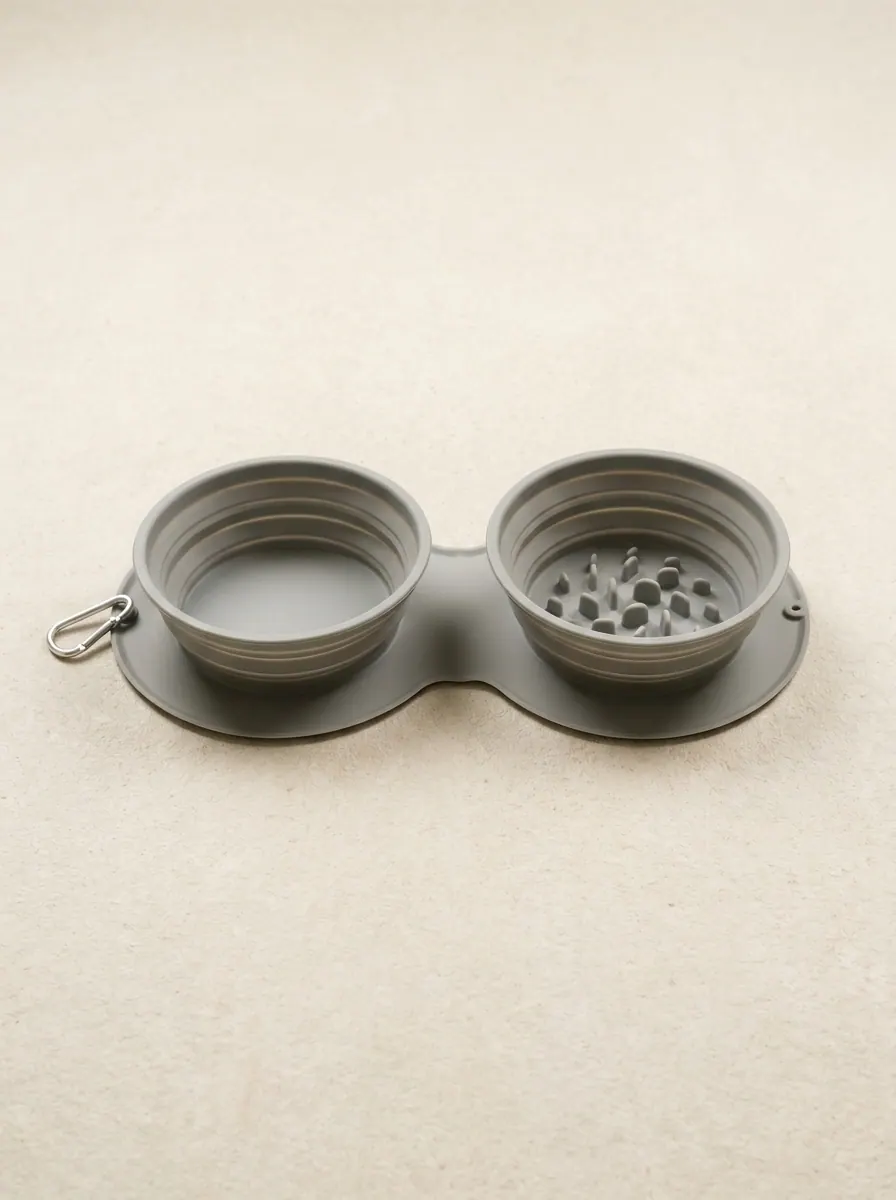 Canine-Monchéri silicon double bowl hero shot with slow-feeder detail