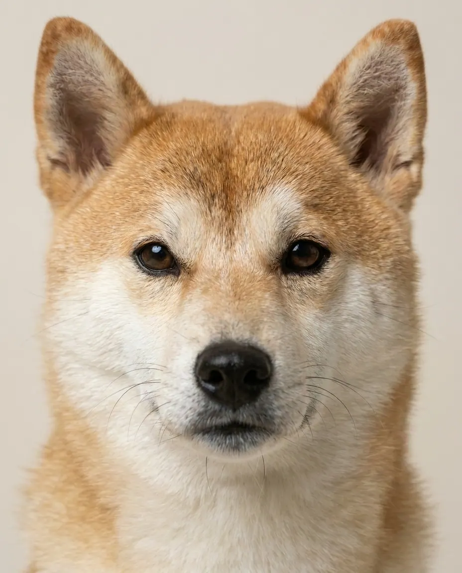 Tim Flach-style shiba close-up portrait showing feeding focus